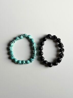Two Skull Bracelets - Black and Mint